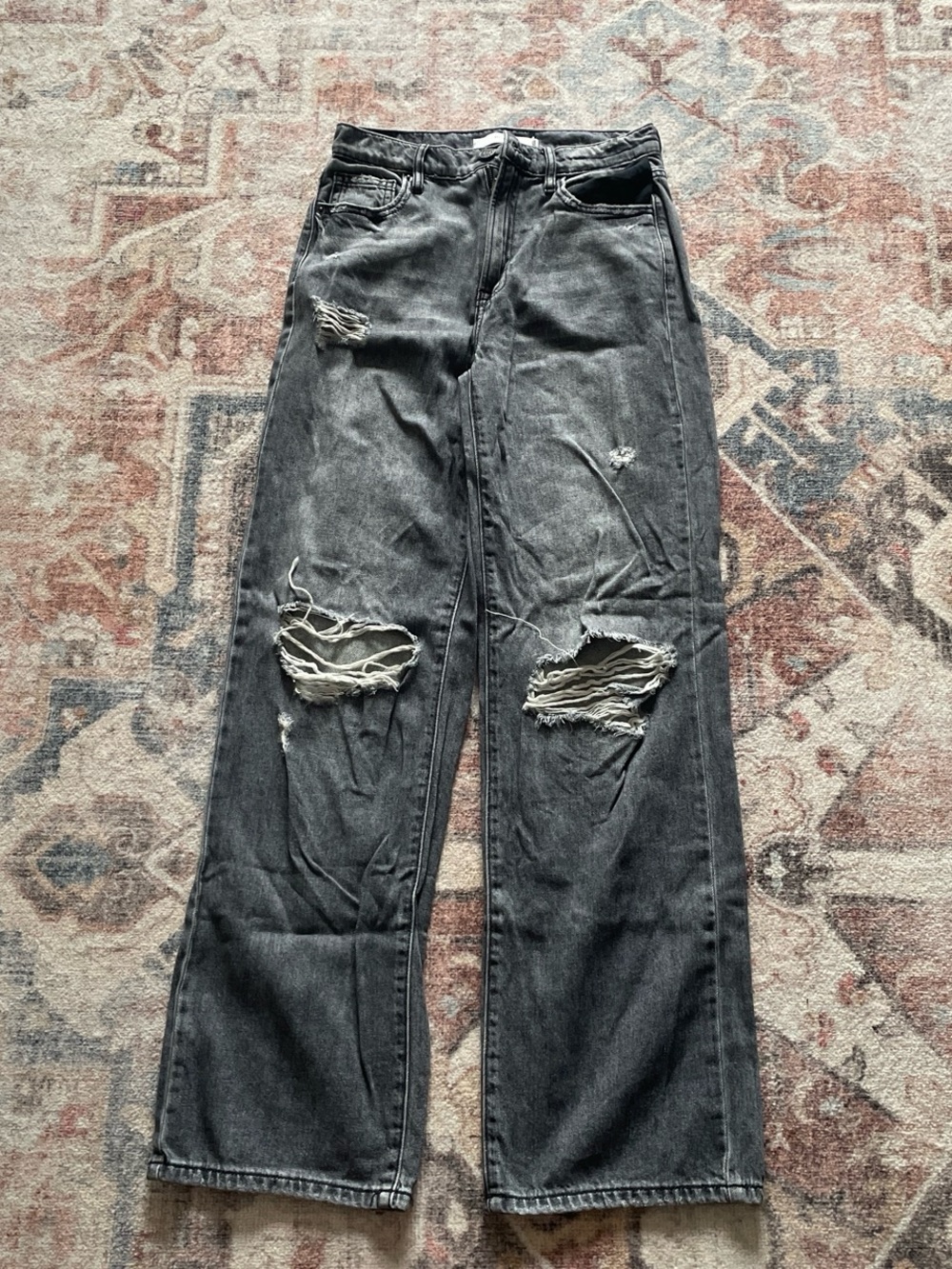 Women's Black Distressed Wide-Leg Jeans
